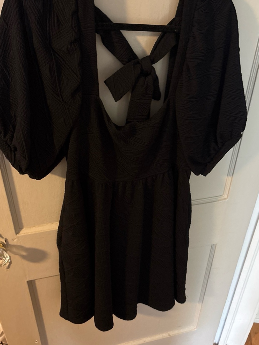 Anthropologie Black Textured Mini Dress with Bow Back